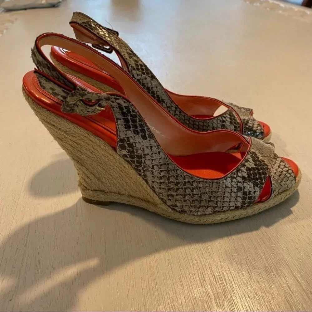 Audrey Brooke Snake Wedge Espadrille Heels Neon‎